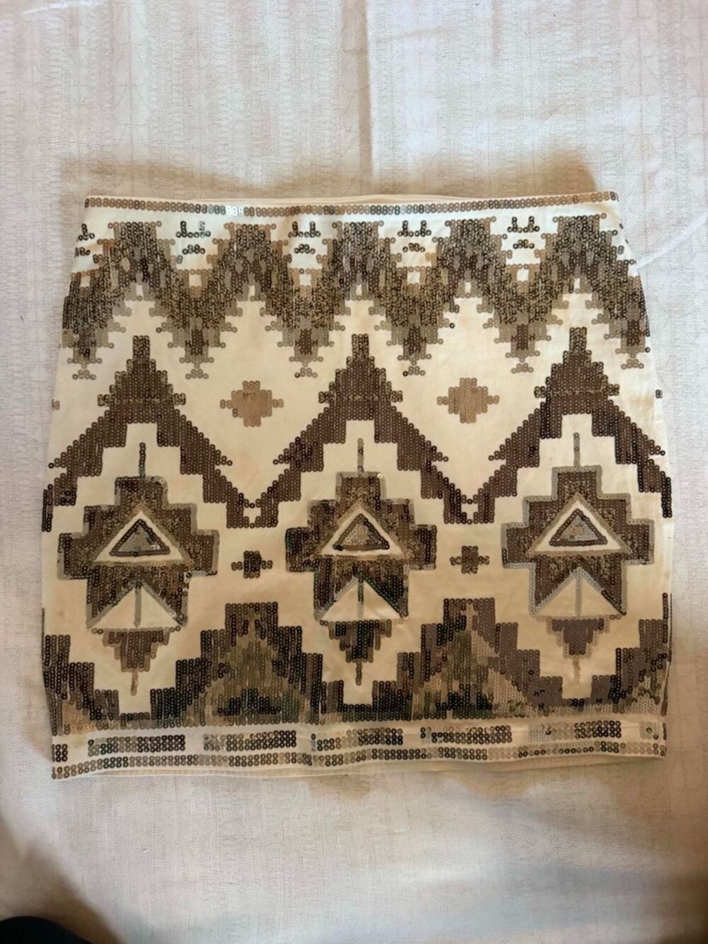 Express Sequin Geometric Mini Skirt Cream Taupe Southwestern Boho Aztec